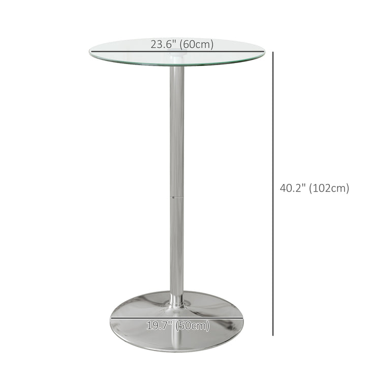 HOMCOM High Top Bar Table, Round Kitchen Table with Tempered Glass Top and Steel Base, Bistro Table for 2 People, Clear