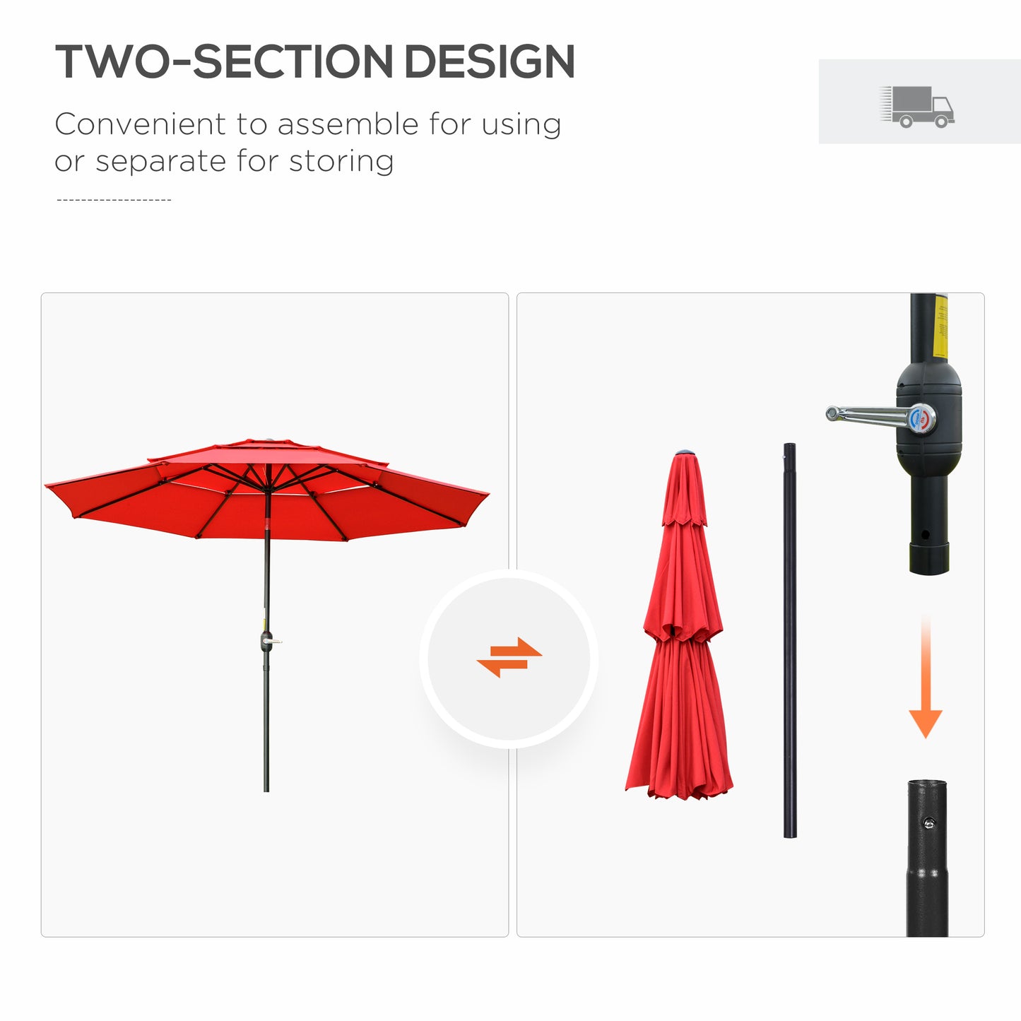 Outsunny 9FT 3 Tiers Patio Umbrella Outdoor Market Umbrella with Crank, Push Button Tilt for Deck, Backyard and Lawn, Sky Blue
