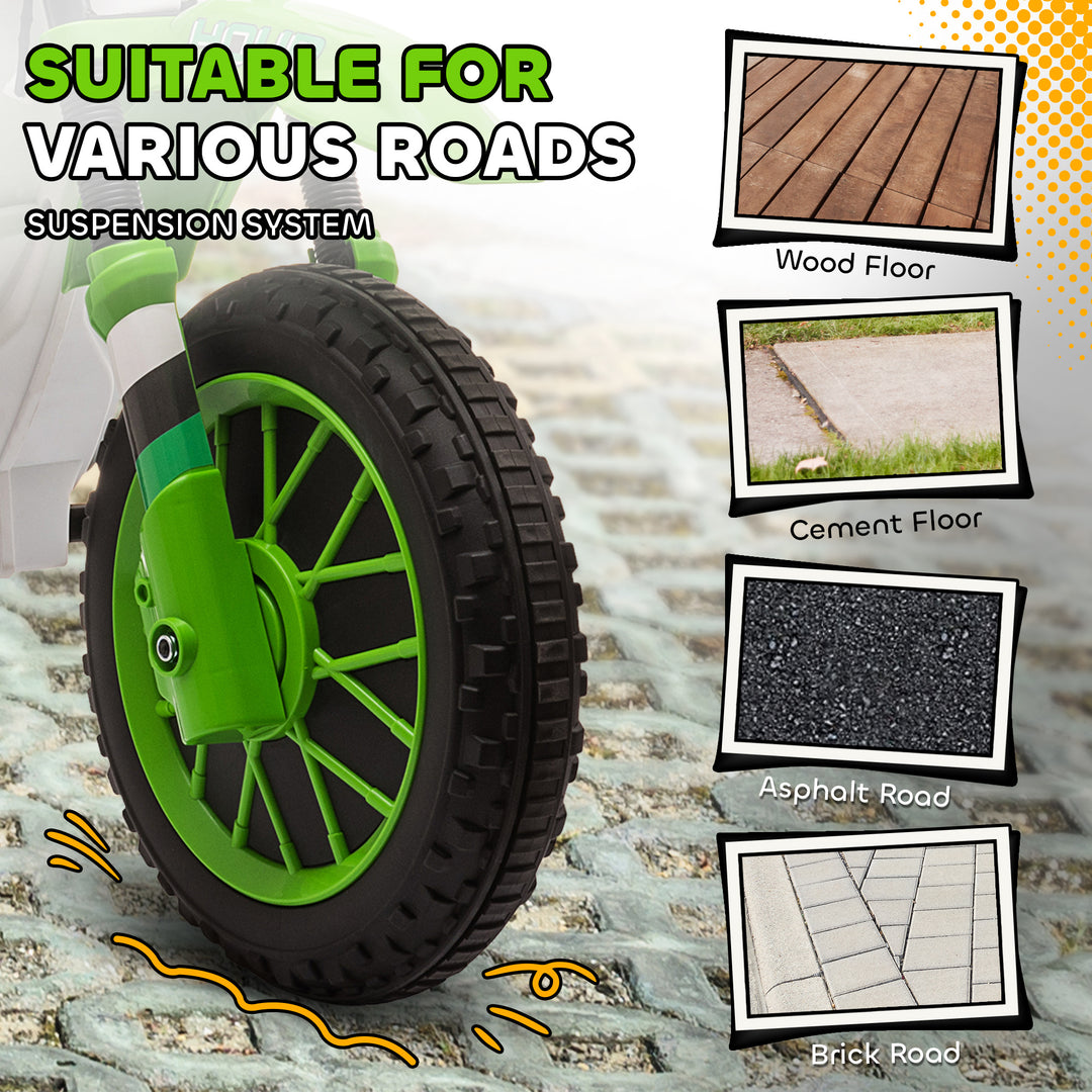 Aosom Kids Dirt Bike Battery-Powered Ride-On Electric Motorcycle with Charging 12V Battery, Training Wheels Green