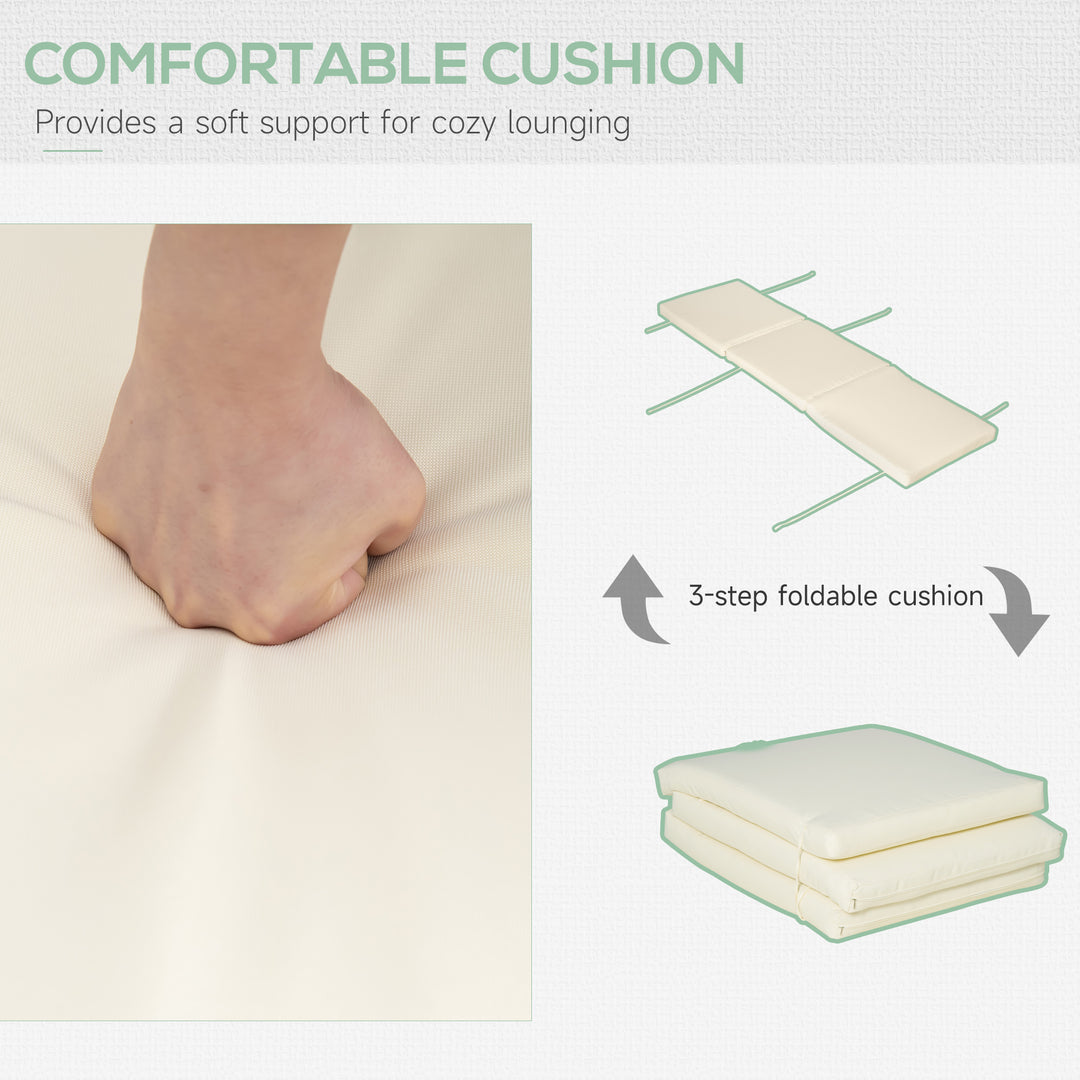 Outsunny Wooden Folding Chaise Lounge, Outdoor Chaise Lounge Chair, Garden Reclining Tanning Chair with 4 Adjustable Back Soft Cushions, White