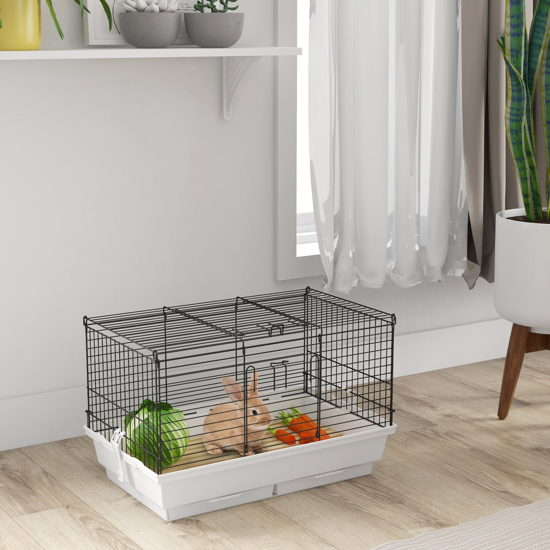PawHut Rabbit Guinea Pig Cage, Bunny Cage Pet Pen with Sliding-Out Trays, Bottom Wood Board, Doors, 24" x 15" x 16"