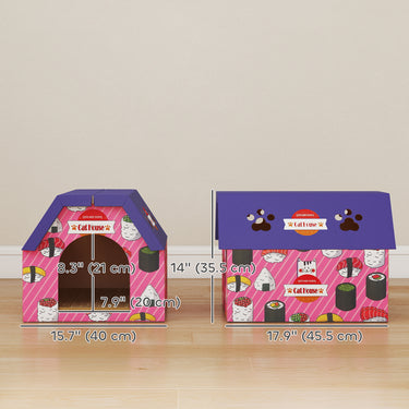 PawHut Cat Scratcher House, 2-in-1 Cardboard Cat Scratching Pad with Door, 4 Paw-Shaped Vents and Grass for Indoor, Pink
