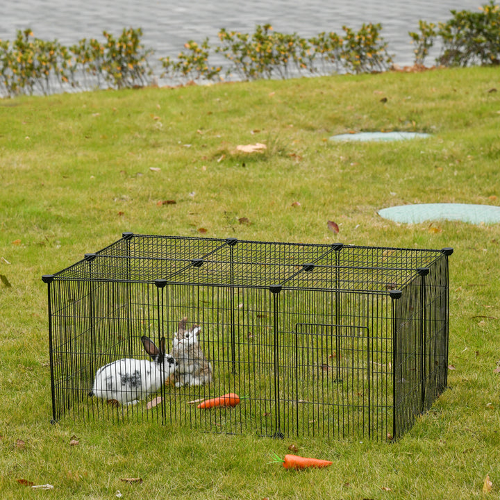 PawHut Small Animal Cage for Bunny, Guinea Pig, Chinchilla, Hedgehog, Portable Pet Enclosure with Door, 16 Panels