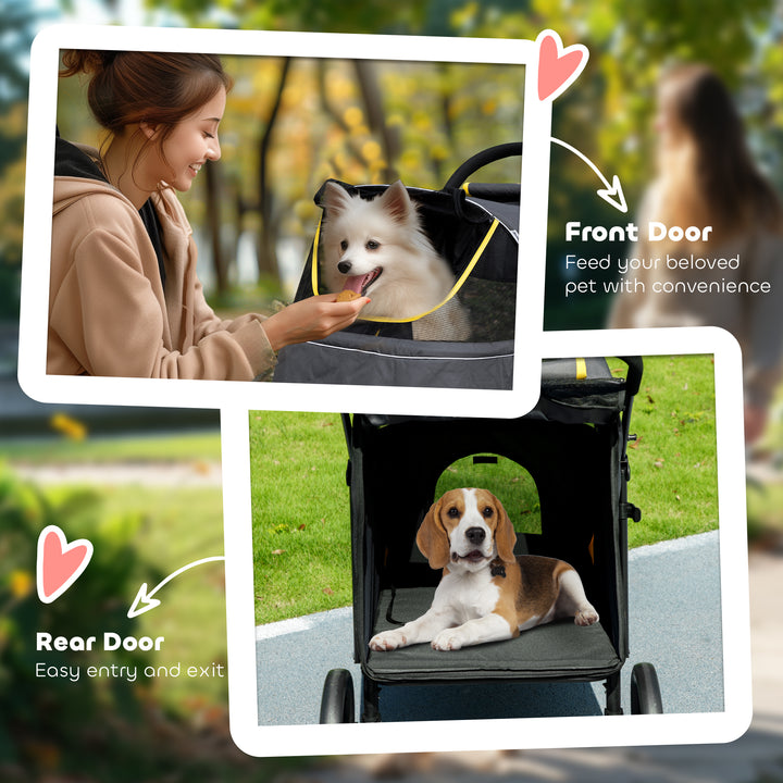 PawHut Foldable Pet Stroller with Universal Front Wheels, Shock Absorber, Dog Cat Carriage for Large & Medium Dogs, Dark Grey