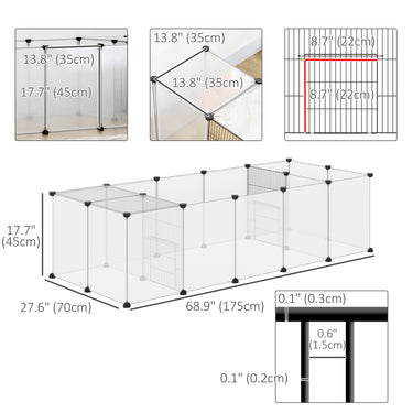PawHut 20 Panels DIY Small Animal Cage with Door, Top Cover, Indoor Yard Fence for Guinea Pig, Hedgehog, Bunny, White