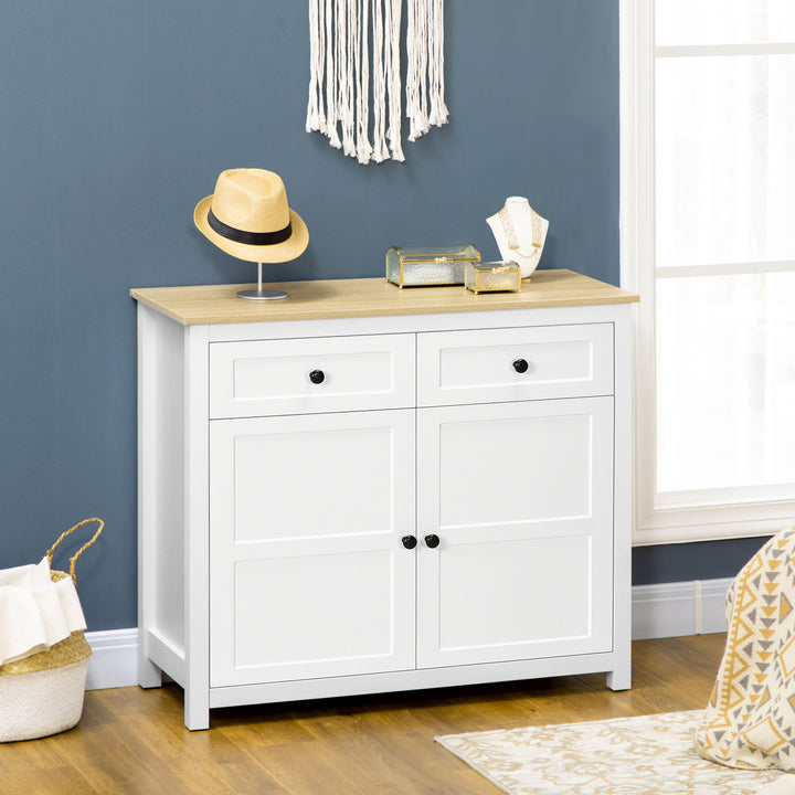 HOMCOM Sideboard, Modern Kitchen Storage Cabinet with Drawers and Adjustable Shelf, for Living Room and Entryway, White