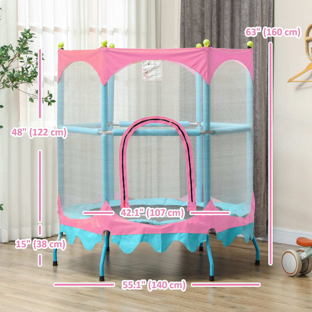 Qaba Trampoline for Kids, 4.6FT Mini Toddler Trampoline Indoor Outdoor with Handlebar, Safety Enclosure Net, Blue