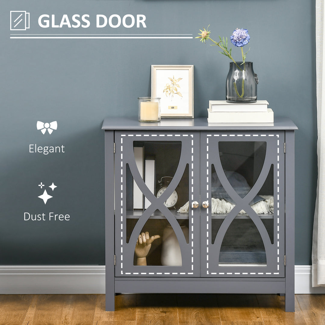 HOMCOM Kitchen Sideboard, Glass Door Buffet Cabinet, Bathroom Storage Cabinet with Adjustable Storage Shelf for Dining Room, Living Room, White