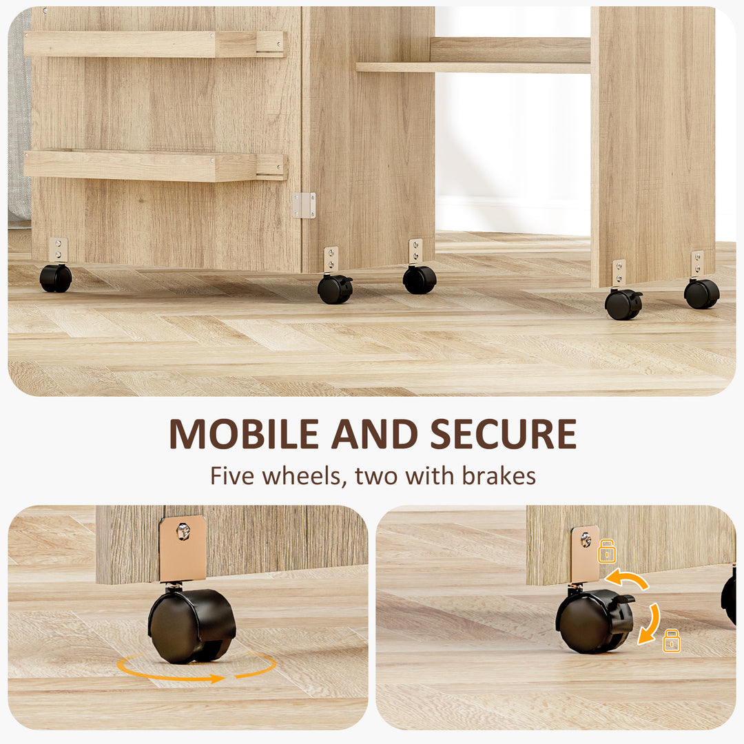 HOMCOM Sewing Machine Cabinet, Folding Sewing Table with Storage Shelf, Bins and Lockable Wheels for Small Space, White