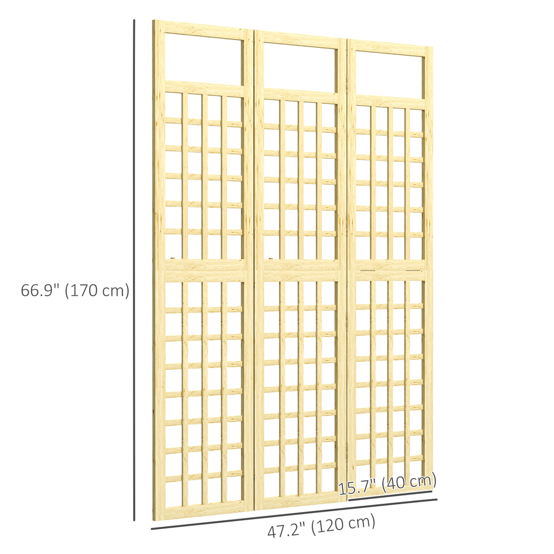 Outsunny 3 Panel Outdoor Wood Privacy Screen, Folding Room Divider/Trellis for Home, Patio, 47.2" x 66.9", Natural Wood