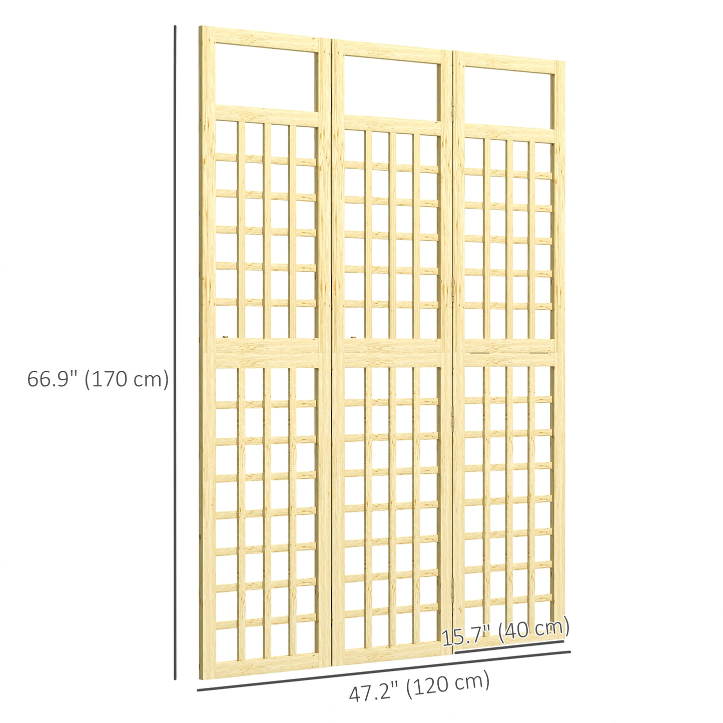 Outsunny 3 Panel Outdoor Wood Privacy Screen, Folding Room Divider/Trellis for Home, Patio, 47.2" x 66.9", Natural Wood