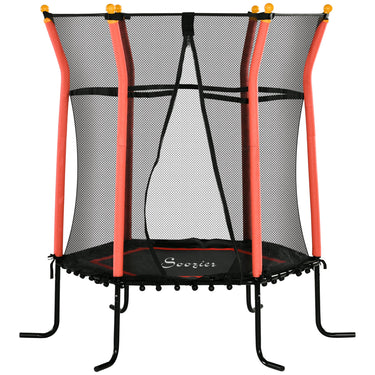 Soozier 64" Kids Trampoline Indoor/Outdoo with Enclosure Net Elastic Thick Padded Pole Gift for Ages 3-10 Years Old Red