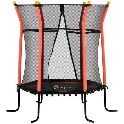 Soozier 64" Kids Trampoline Indoor/Outdoo with Enclosure Net Elastic Thick Padded Pole Gift for Ages 3-10 Years Old Red
