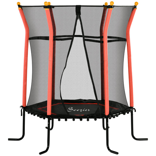 Soozier 64" Kids Trampoline Indoor/Outdoo with Enclosure Net Elastic Thick Padded Pole Gift for Ages 3-10 Years Old Red