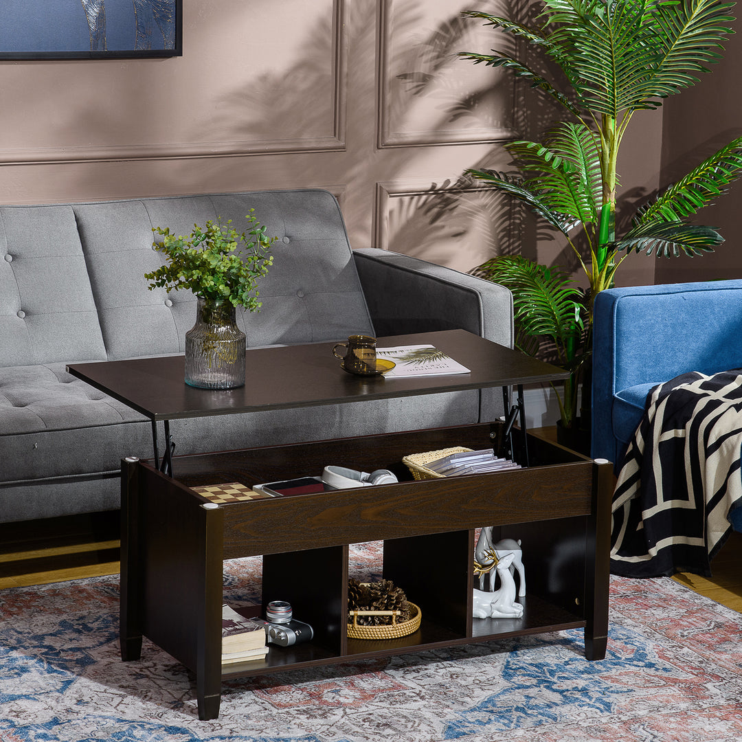 HOMCOM Lift Top Coffee Table, Modern Center Table with Storage Shelves and Hidden Compartment for Living Room, 41" L, Espresso