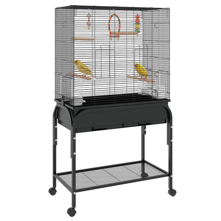 PawHut 51" Bird Cage for Budgies Canaries Finches Lovebirds Parakeets with Rolling Stand, Toys, Black