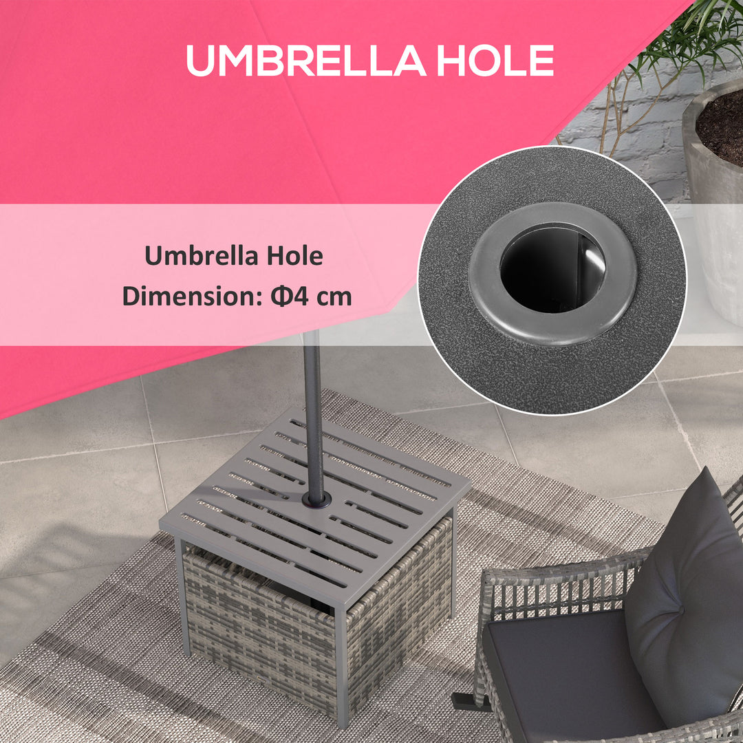 Outsunny 21.75" Outdoor Rattan Wicker Patio Coffee Table with Umbrella Hole, Patio Side Table with Slatted Metal Top, Brown