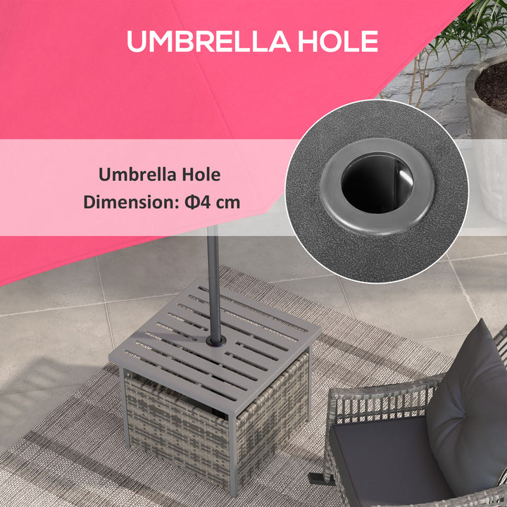 Outsunny 21.75" Outdoor Rattan Wicker Patio Coffee Table with Umbrella Hole, Patio Side Table with Slatted Metal Top, Brown