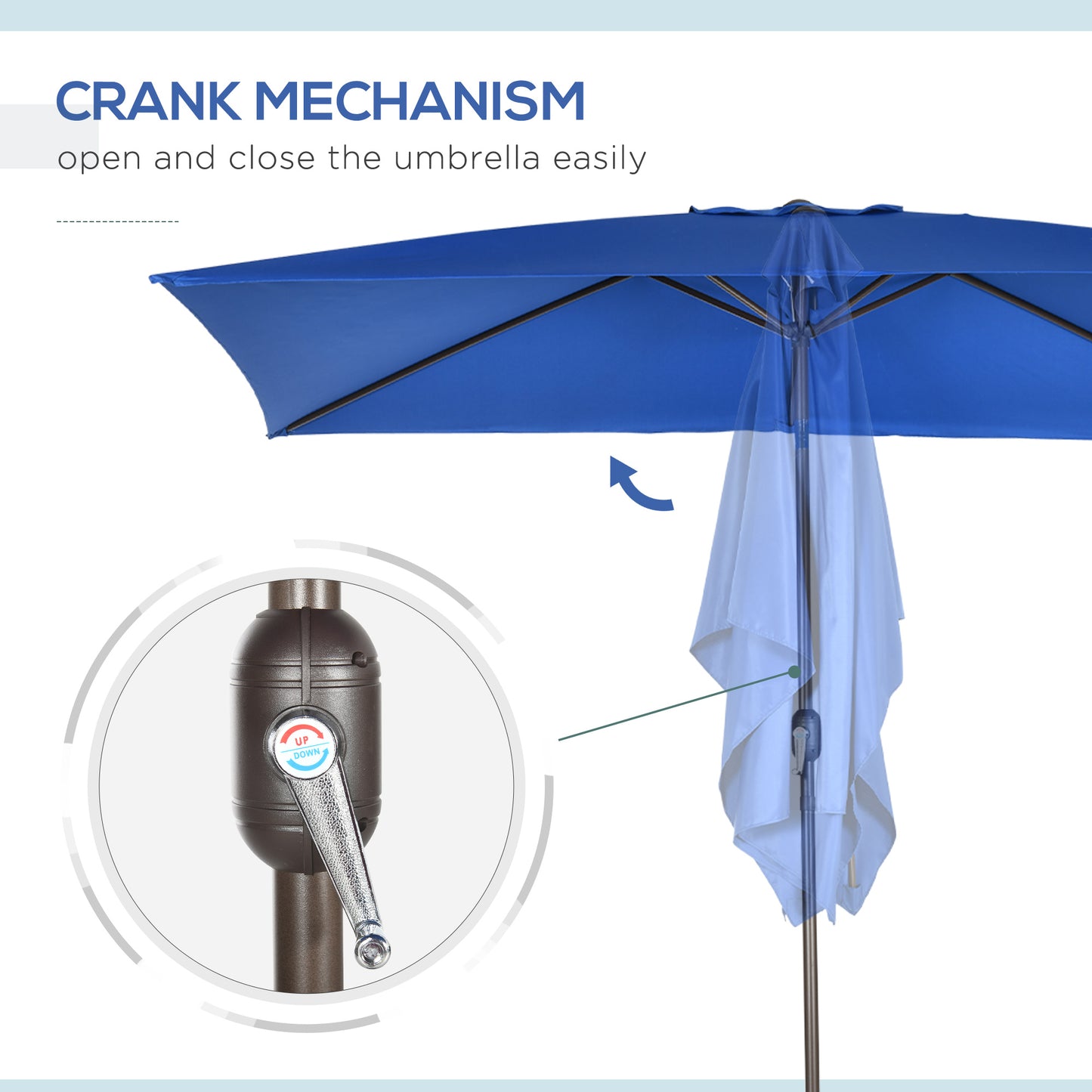 Outsunny 6.5x10ft Patio Umbrella, Rectangle Market Umbrella with Aluminum Frame and Crank Handle, Garden Parasol Outdoor Sunshade Canopy, Blue
