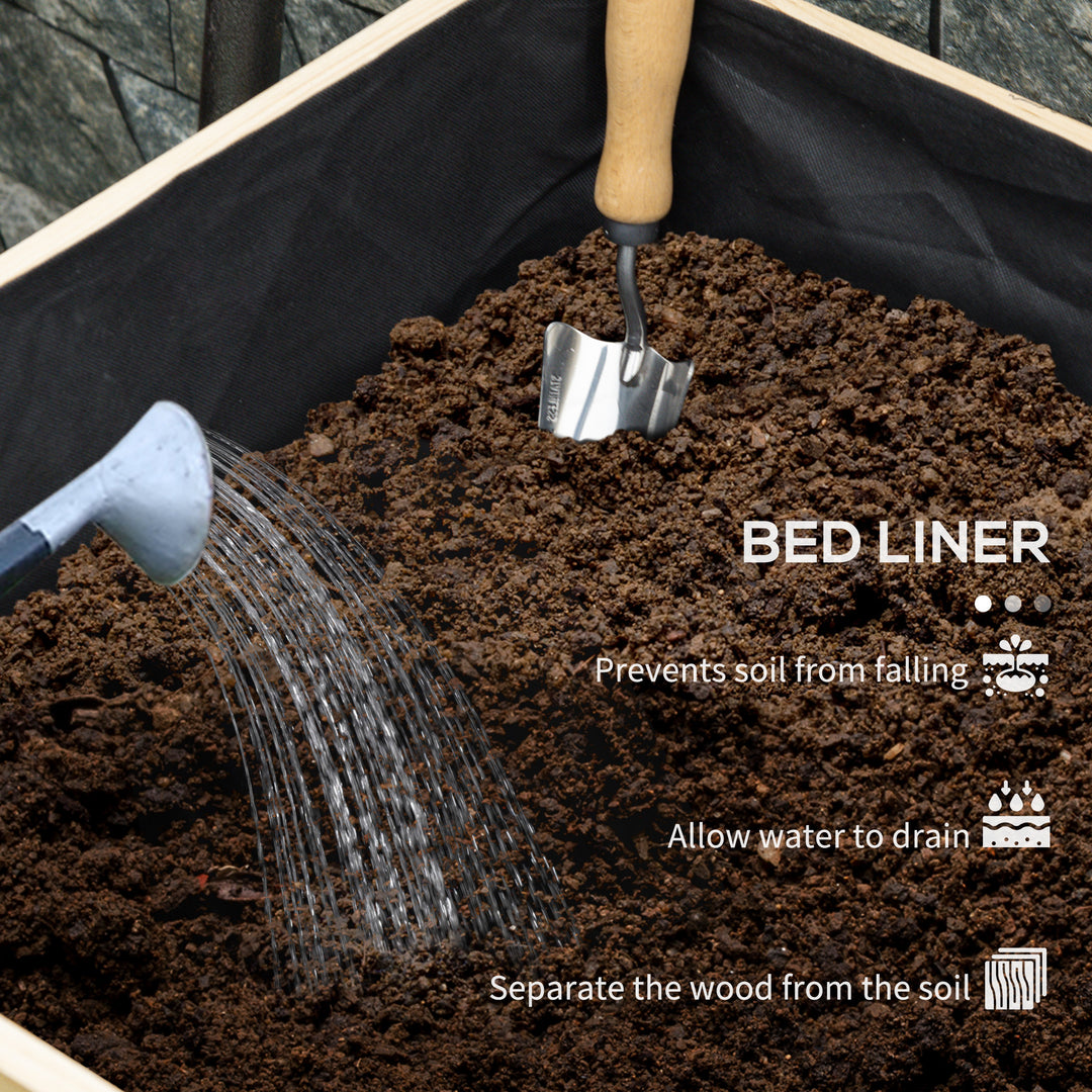 Outsunny Wooden Elevated Planter Box, Raised Garden Bed with Wheels, Metal Legs, Drainage Holes and Bed Liner