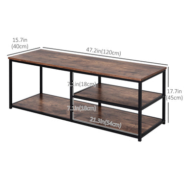 HOMCOM Industrial TV stand for TVs up to 55", TV Cabinet with Storage Shelves Metal Frame, Media Console for Living Room, Rustic Brown