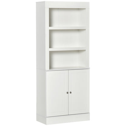 HOMCOM 72" Kitchen Buffet with Hutch, Freestanding Cupboard, Pantry with 6-Tier Shelving, 2 Doors Cabinet with Adjustable Shelves, White, Wood Grain