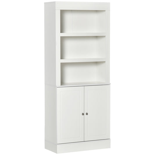 HOMCOM 72" Kitchen Buffet with Hutch, Freestanding Cupboard, Pantry with 6-Tier Shelving, 2 Doors Cabinet with Adjustable Shelves, White, Wood Grain