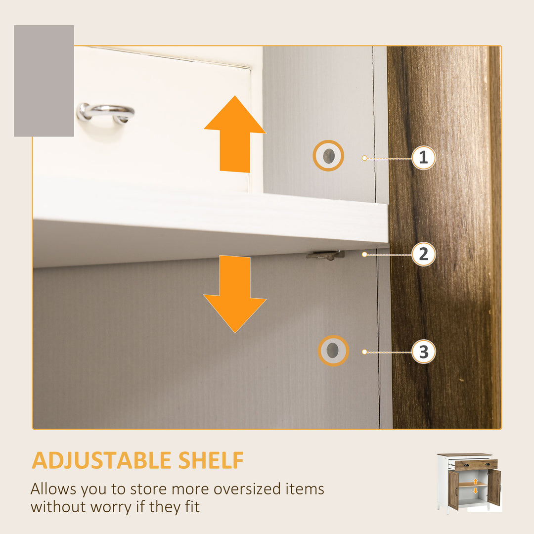 HOMCOM Farmhouse Sideboard, Storage Cabinet with Drawer and 2 Doors for Kitchen, Living room, Distressed Wood Grain