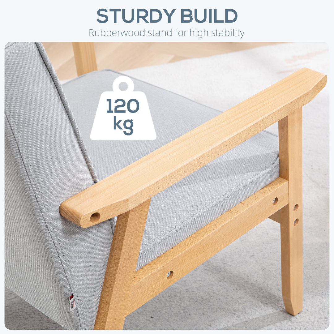 HOMCOM Mid-Century Accent Chair Modern Fabric Upholstered Tufted Back Lounge Sofa Seat - Grey