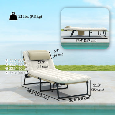 Outsunny Folding Lounge Chair with 4-level Reclining Back & Cushion, Beige
