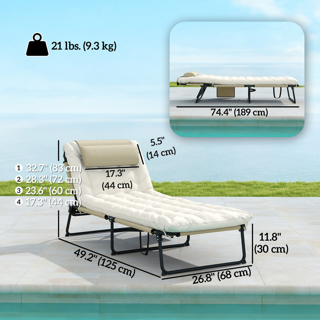 Outsunny Folding Lounge Chair with 4-level Reclining Back & Cushion, Beige