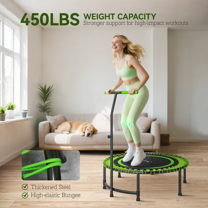 Soozier 45" Rebounder Trampoline for Adults, Mini Fitness Trampoline Bungee Rebounder with 5-Level Adjustable Handle