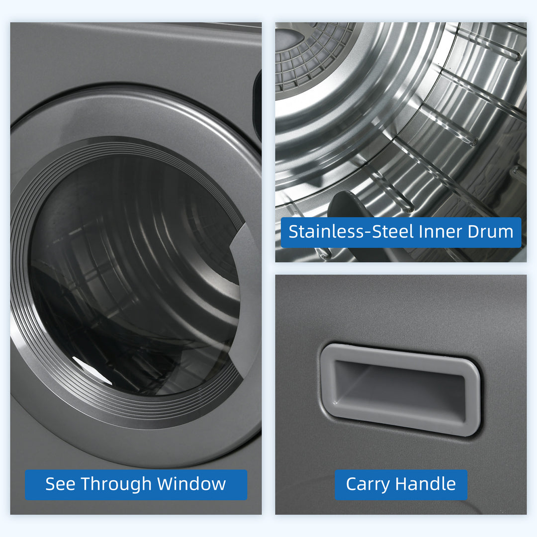 HOMCOM Compact Laundry Dryer Machine, 1300W, 3.22 Cu. Ft. Electric Portable Clothes Dryer with 7 Drying Modes for Apartment or Dorm, White