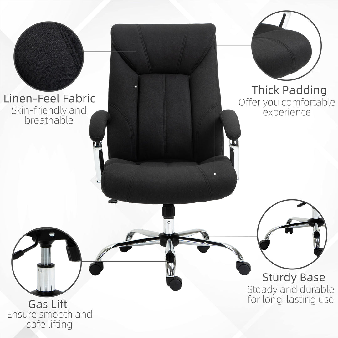 Vinsetto High Back Swivel Home Office Chair Task Ergonomic Linen Fabric Computer Chair, with Arm, Adjustable Height, Black