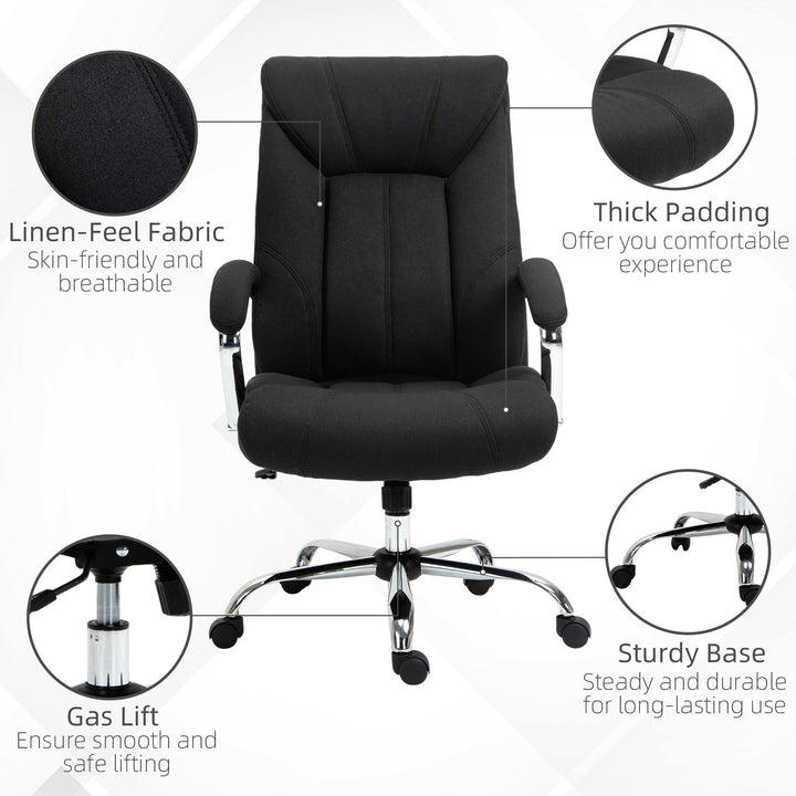 Vinsetto High Back Swivel Home Office Chair Task Ergonomic Linen Fabric Computer Chair, with Arm, Adjustable Height, Black
