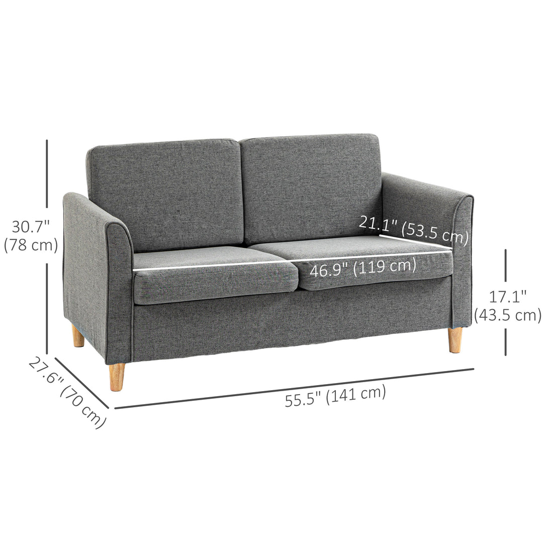 HOMCOM 2-Seat Sofa Two-Seater Couch with Armrests and Wood Legs for Living Room, Bedroom, Dark Grey