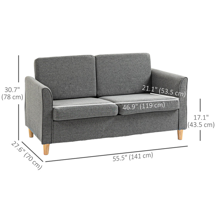 HOMCOM 2-Seat Sofa Two-Seater Couch with Armrests and Wood Legs for Living Room, Bedroom, Dark Grey