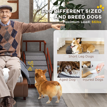 PawHut Wooden Dog Ramp for Large Dogs, 60" Long, with Non-slip Rug, Removable Guardrails for Couch, Bed, Brown