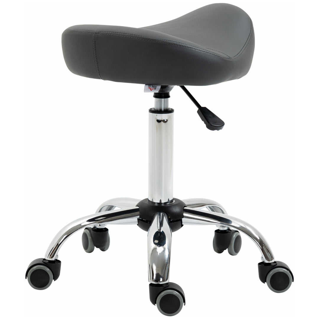 HOMCOM Saddle Stool, Height Adjustable Rolling Salon Chair with PU Leather for Massage, Spa, Clinic, Beauty and Tattoo, White