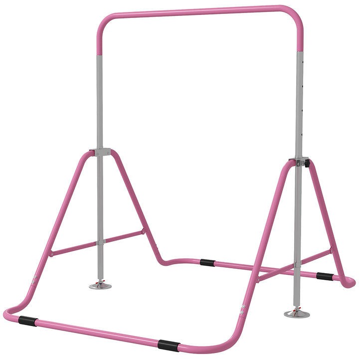 Qaba Foldable Gymnastics Bar for Kids, Expandable Gymnastics Equipment with Adjustable Height for Boys Girls, Pink