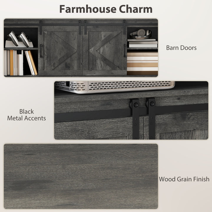 HOMCOM TV Stand with Power Outlets, Sliding Barn Doors and Adjustable Shelves for 72 Inch TVs, Dark Grey