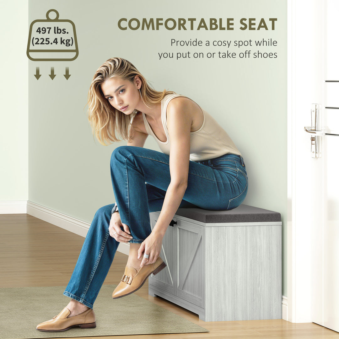 HOMCOM Shoe Storage Bench with Padded Seat, Entryway Bench Holds up to 352 lb, Shoe Organizer, 8 Pairs, Light Grey