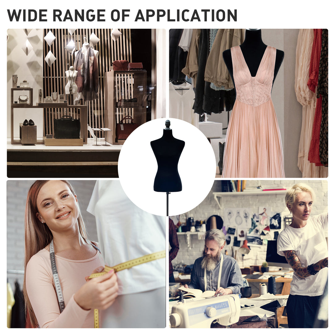 HOMCOM Female Fashion Mannequin Dress Form Torso Dressmaker Stand Clothing Display w/ Base (Black)