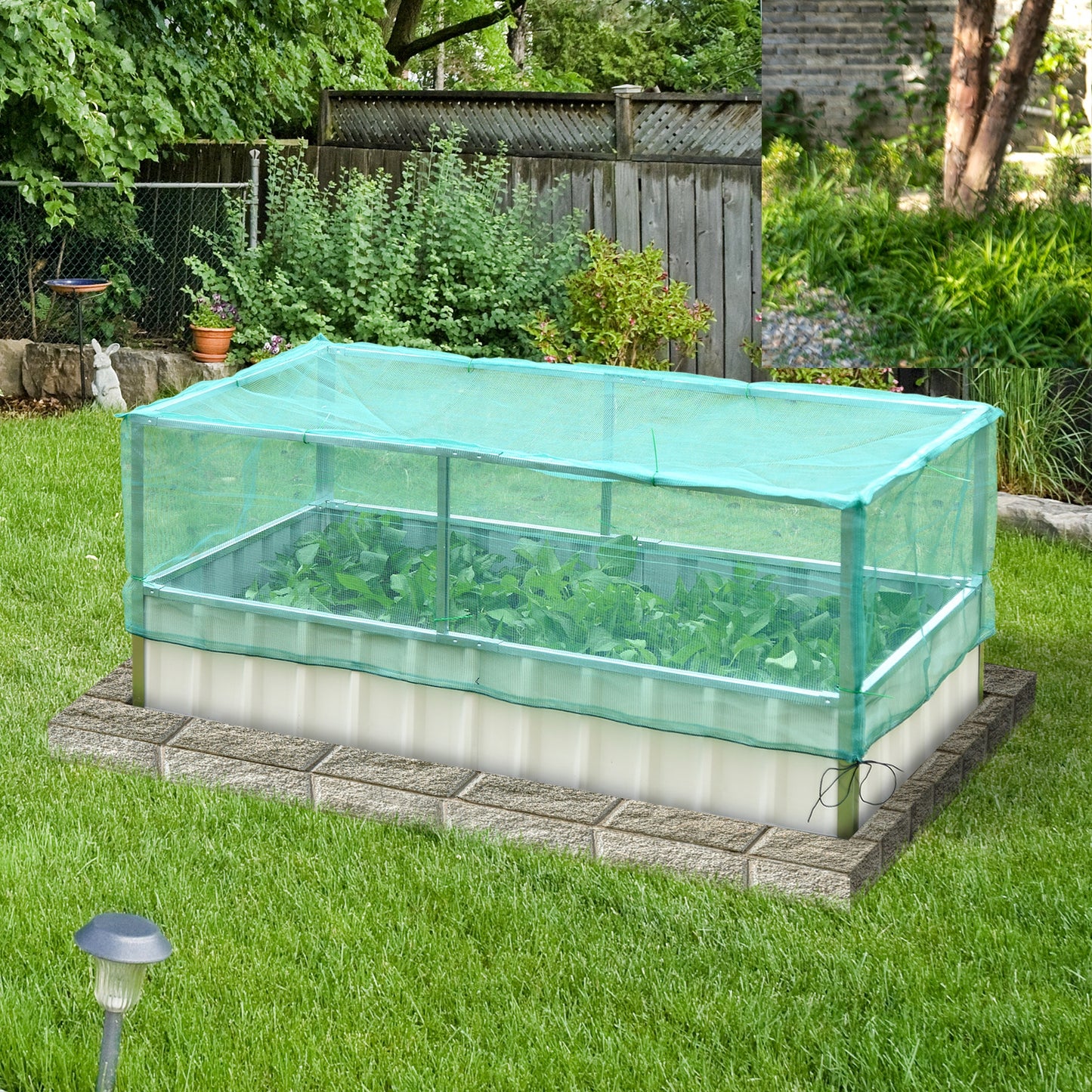 Outsunny Raised Garden Bed, 5.7 x 3 x 2.3ft Steel Planter Box Outdoor with Cover, Gloves for Growing Vegetables, Flowers, Herbs, Green