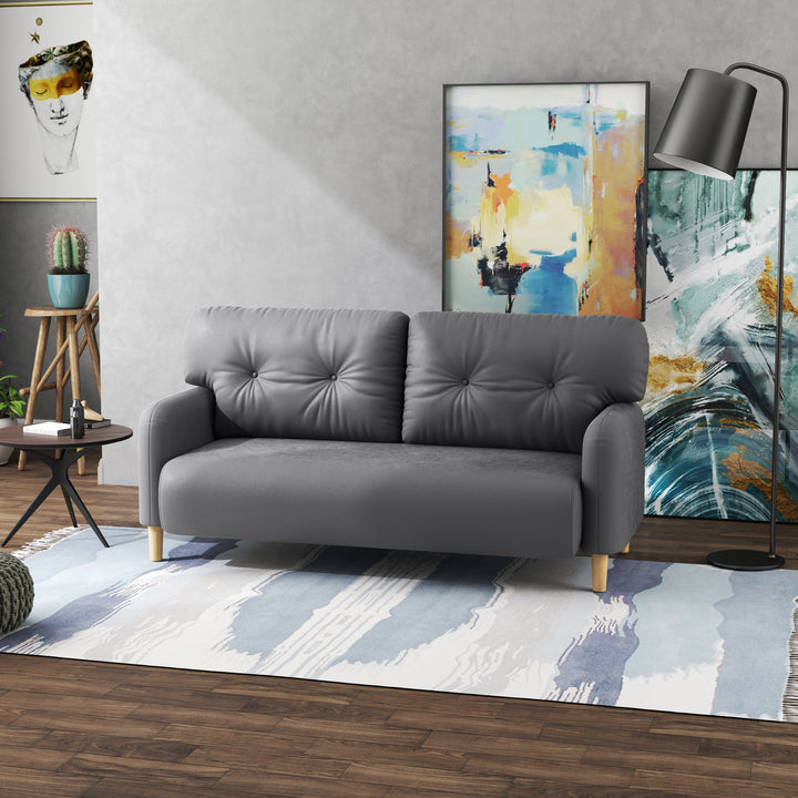 HOMCOM 58" 2 Seat Sofa, Modern Love Seats Furniture, Upholstered 2 Seater Couch, Solid Wood Frame, Grey