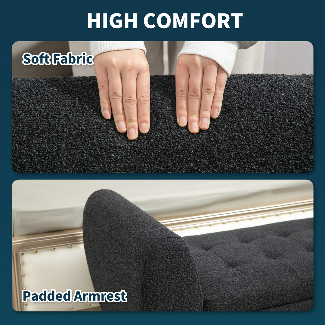 HOMCOM Upholstered Storage Bench with Arms, Modern Ottoman Bench for Bedroom, Entryway, and Living Room, Cream White