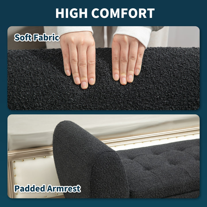 HOMCOM Upholstered Storage Bench with Arms, Modern Ottoman Bench for Bedroom, Entryway, and Living Room, Cream White