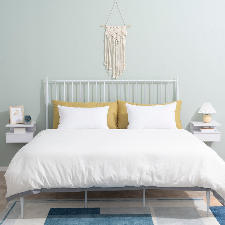 HOMCOM Floating Nightstand Set of 2, Wall Mounted Bedside Table with Drawer and Shelf, Small Night Stand for Bedroom, White