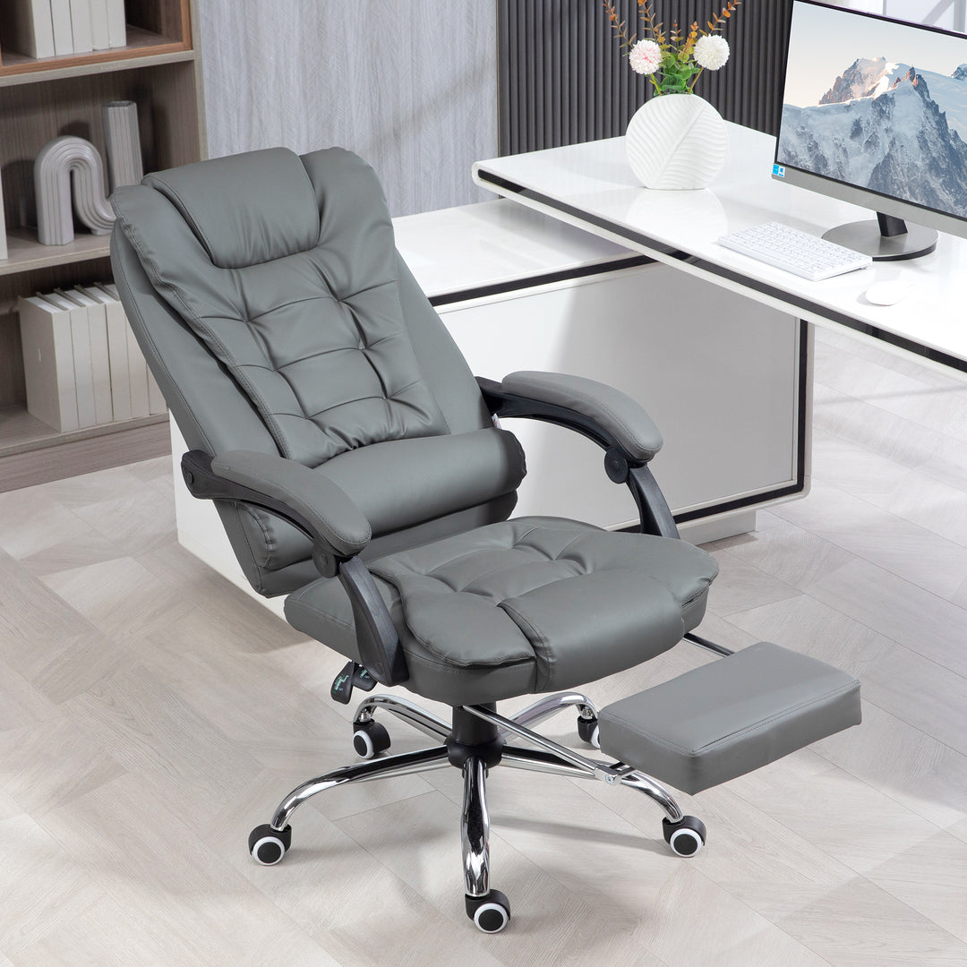 HOMCOM High Back Office Chair PU Leather Executive Office Chair with Retractable Footrest Padded Armrest Black