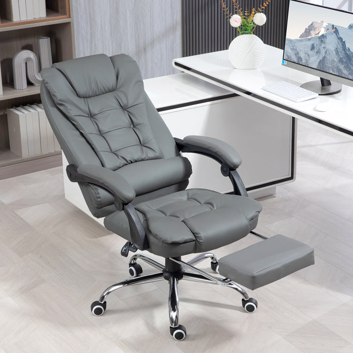 HOMCOM High Back Office Chair PU Leather Executive Office Chair with Retractable Footrest Padded Armrest Black
